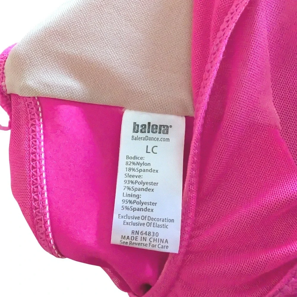 Balera Kids Pink Sequin Long Sleeve Dance Costume Leotard Dress Size‎ L RN64830